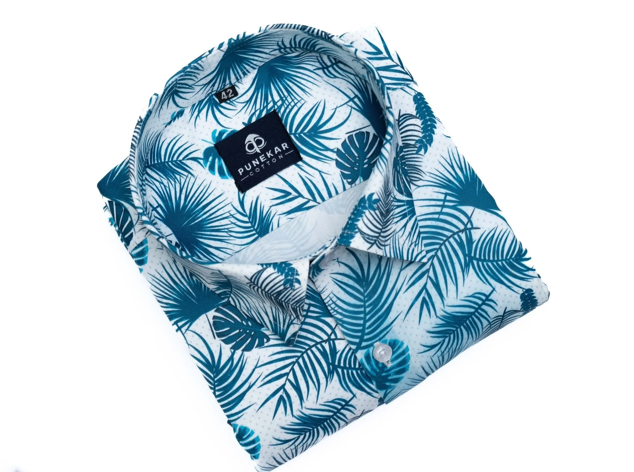 White Blue Color Leaf printed Shirt For Men