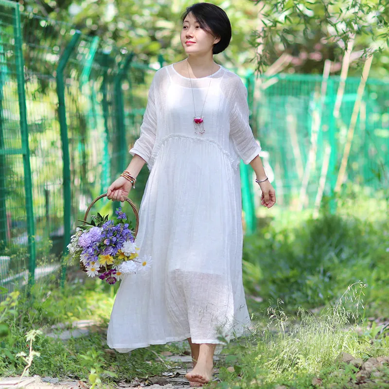 White Women Dresses Loose Fitting Spring Summer Women Dresses WC961835