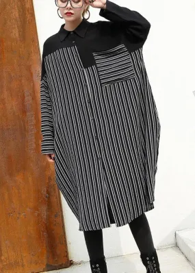 women black linen dresses Loose fitting linen clothing dresses fine patchwork striped cotton clothing