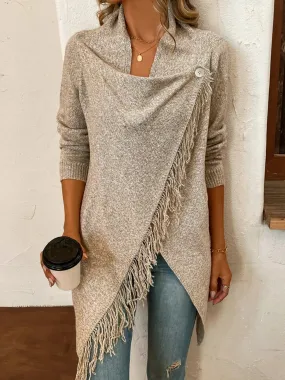 Women Elegant Draped Asymmetrical Fringe Sweater