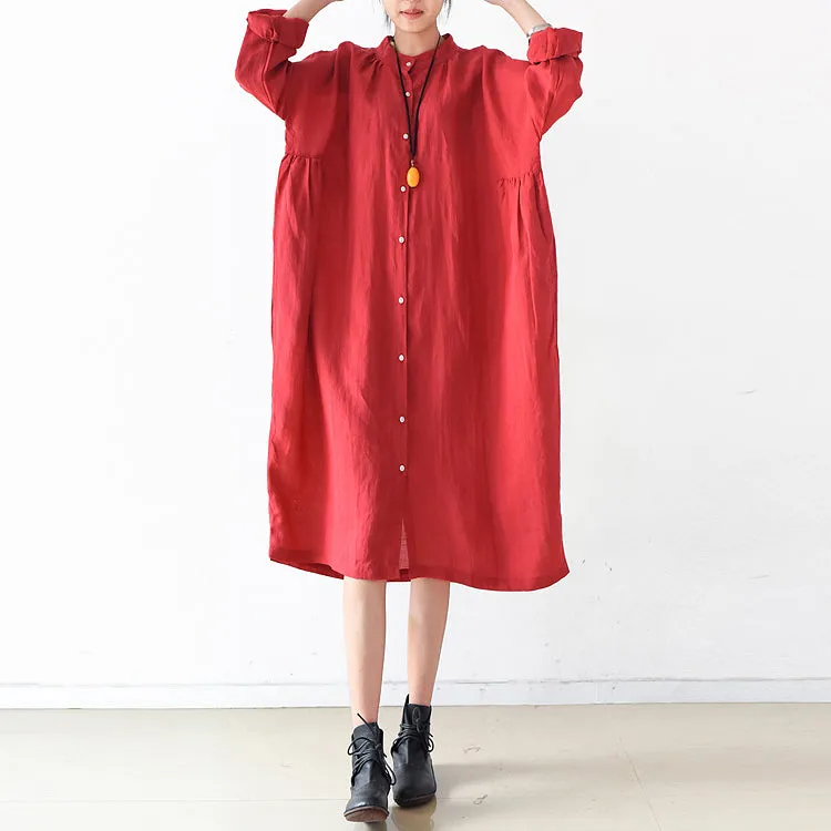 Women Loose Fitting Linen Dresses Summer Casual Women Shirts Dresses AMT96224