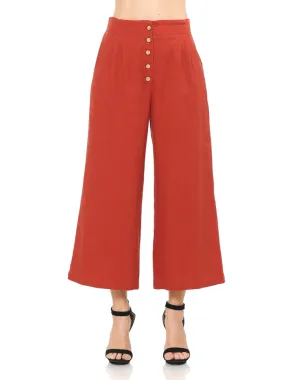 Women's Casual Relaxed Loose Fit Wide Leg Linen Crop Pants (FWB1036)