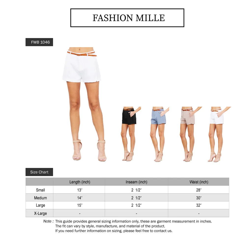 Women's Popular Casual Belted Loose Fit Slit Pocket Shorts (FWB1046)