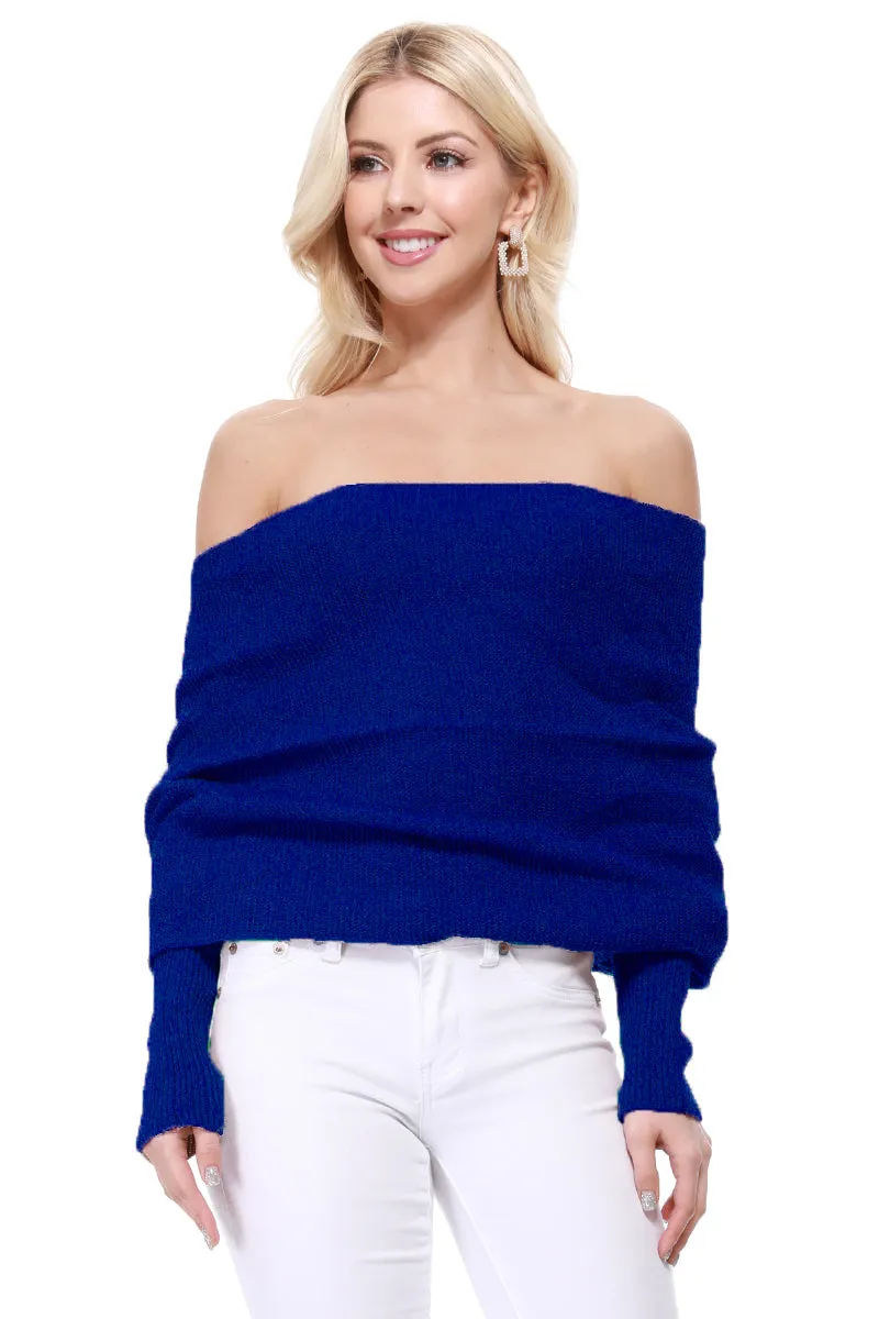 YEMAK Women's Sexy Off the Shoulder Shawl with Sleeve Scarf Wrap Bolero Sweater Top KC008 (S/M-M/L)