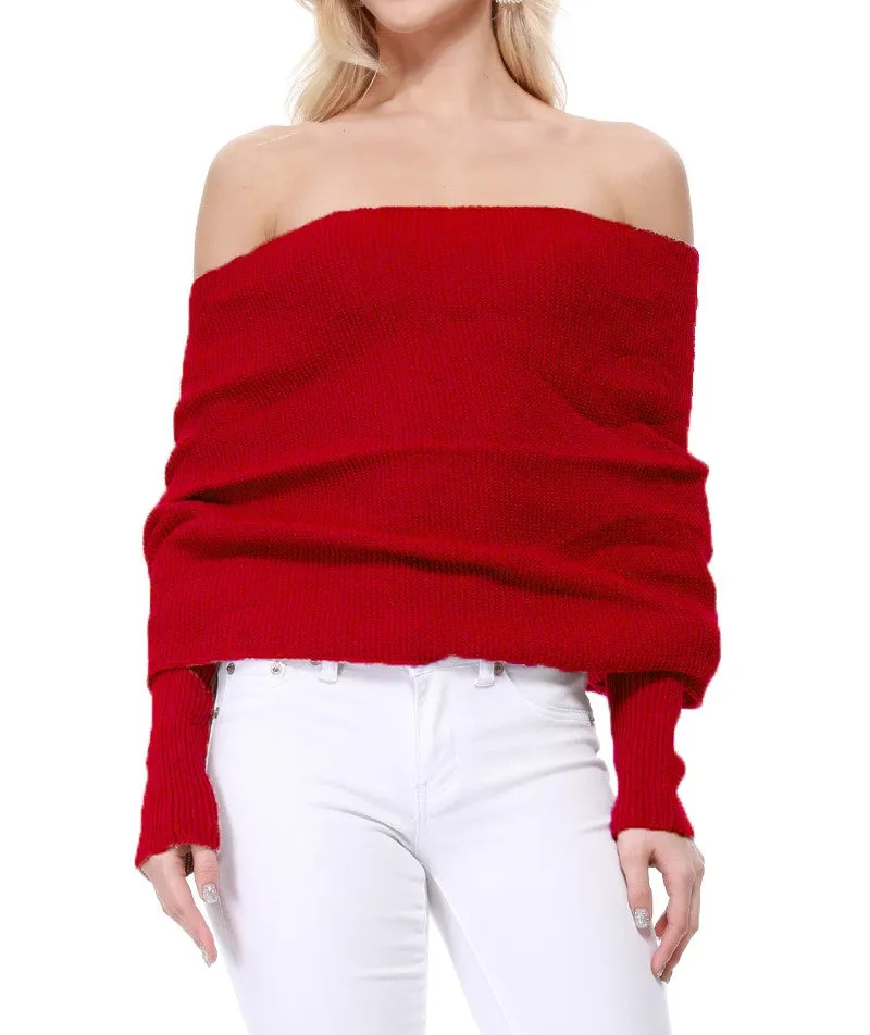 YEMAK Women's Sexy Off the Shoulder Shawl with Sleeve Scarf Wrap Bolero Sweater Top KC008 (S/M-M/L)